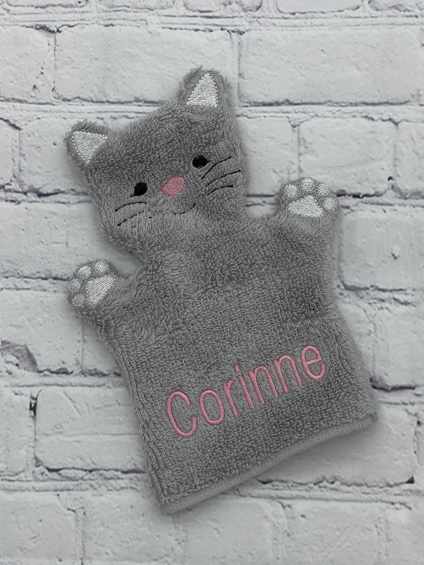 Kids Cat Bath Mitt, Personalized Washcloth, Monogrammed Baby Shower Gift, Birthday Spa Favor, Cotton Bath Glove, Personalized Toddler Gift