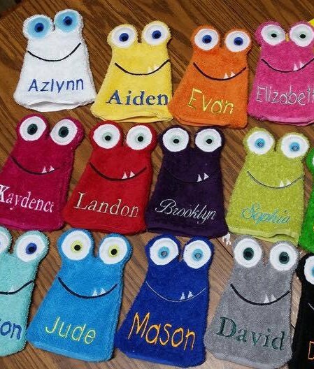 Kids Cat Bath Mitt, Personalized Washcloth, Monogrammed Baby Shower Gift, Birthday Spa Favor, Cotton Bath Glove, Personalized Toddler Gift