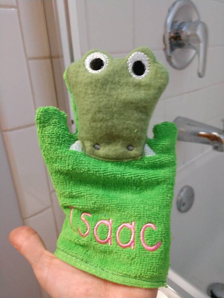 Kids Alligator Bath Mitt, Personalized Washcloth, Monogrammed Baby Shower Gift, Birthday Spa Favor, Cotton Bath Glove for Toddler or Child